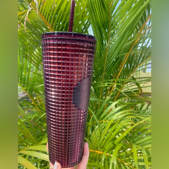 Starbucks Plum Maroon Grid Studded Cold Cup Tumbler Venti 24oz Insulated NWT - Picture 13 of 14